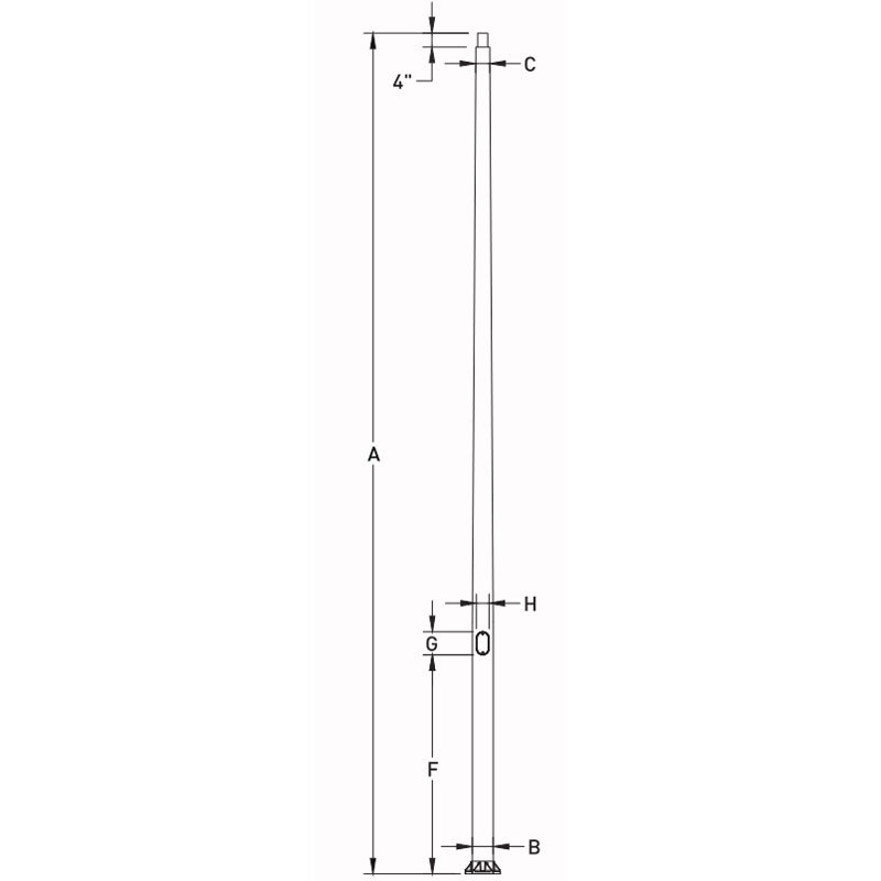 عمود إضاءة مخروطي من الألومنيوم بطول 10 أقدام إلى 40 قدمًا، مع تركيب شفة القاعدة