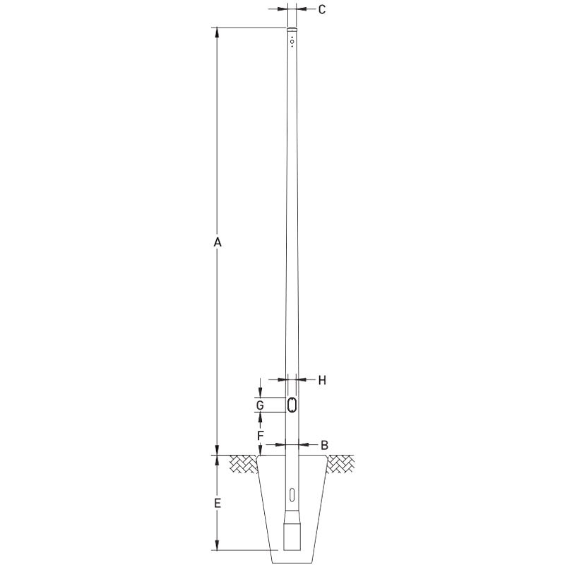 عمود إضاءة مخروطي من الألومنيوم بطول 10 أقدام إلى 40 قدمًا مع غطاء علوي، مثبت بشكل مزروع