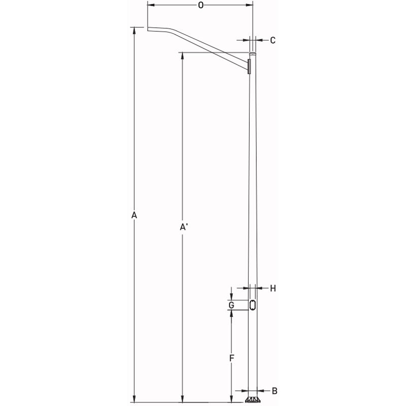 عمود إضاءة مخروطي من الألومنيوم بطول 20 قدمًا إلى 40 قدمًا، مع تركيب شفة القاعدة