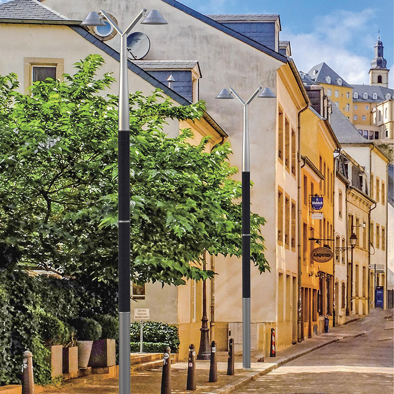 عمود إضاءة شمسي مرن من الألومنيوم برأس مصباح مزدوج HJT من BOSA